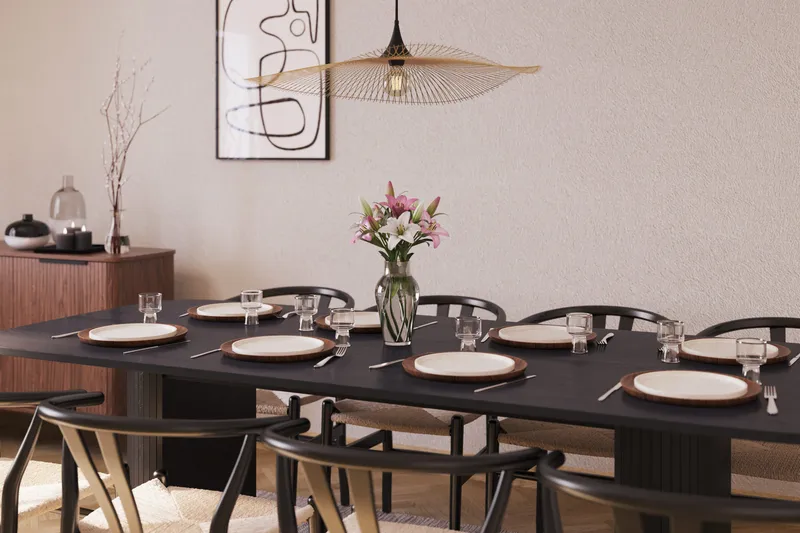 Kopparbo Ruokailuryhmä 240 cm ja 8 Dastoori Tuolia - Musta - Huonekalut - P öytä & ruokailuryhmä - Ruokailuryhmä