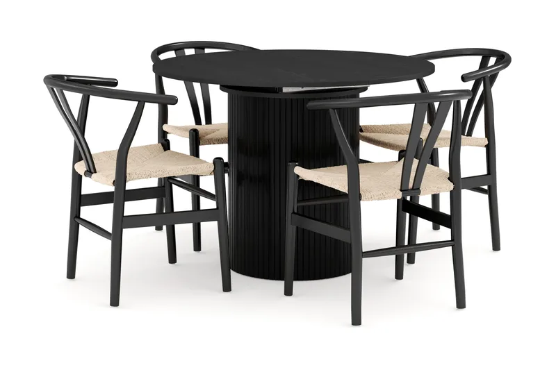 Kopparbo Ruokailuryhmä jatkettava 106-156 cm Pyöreä ja 4 Dastoori Tuolia, Musta