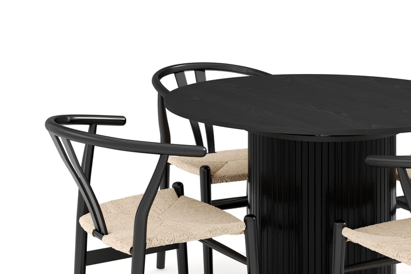 Kopparbo Ruokailuryhmä jatkettava 106-156 cm Pyöreä ja 4 Dastoori Tuolia - Musta - Huonekalut - Pöytä & ruokailuryhmä - Ruokailuryhmä