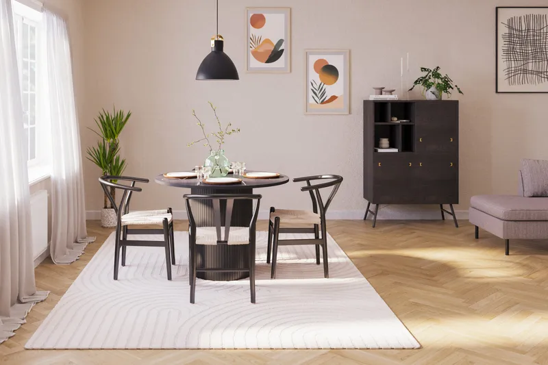 Kopparbo Ruokailuryhmä jatkettava 106-156 cm Pyöreä ja 4 Dastoori Tuolia - Musta - Huonekalut - Pöytä & ruokailuryhmä - Ruokailuryhmä