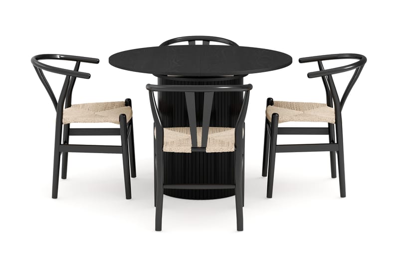 Kopparbo Ruokailuryhmä jatkettava 106-156 cm Pyöreä ja 4 Dastoori Tuolia - Musta - Huonekalut - Pöytä & ruokailuryhmä - Ruokailuryhmä