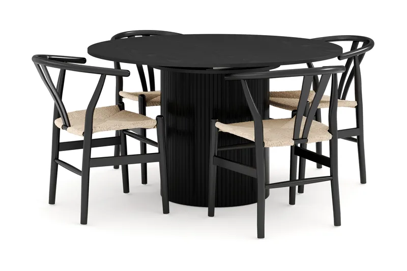 Kopparbo Ruokailuryhmä jatkettava 130-180 cm Pyöreä ja 4 Dastoori Tuolia, Musta