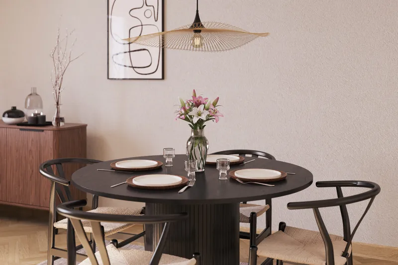 Kopparbo Ruokailuryhmä jatkettava 130-180 cm Pyöreä ja 4 Dastoori Tuolia - Musta - Huonekalut - Pöytä & ruokailuryhmä - Ruokailuryhmä