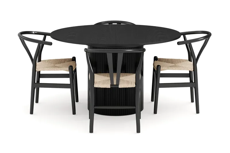 Kopparbo Ruokailuryhmä jatkettava 130-180 cm Pyöreä ja 4 Dastoori Tuolia - Musta - Huonekalut - Pöytä & ruokailuryhmä - Ruokailuryhmä