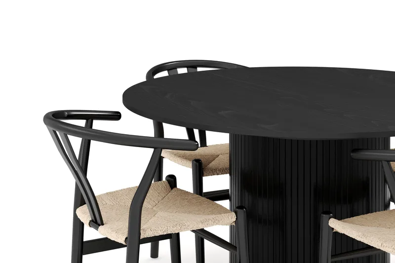 Kopparbo Ruokailuryhmä jatkettava 130-180 cm Pyöreä ja 4 Dastoori Tuolia - Musta - Huonekalut - Pöytä & ruokailuryhmä - Ruokailuryhmä