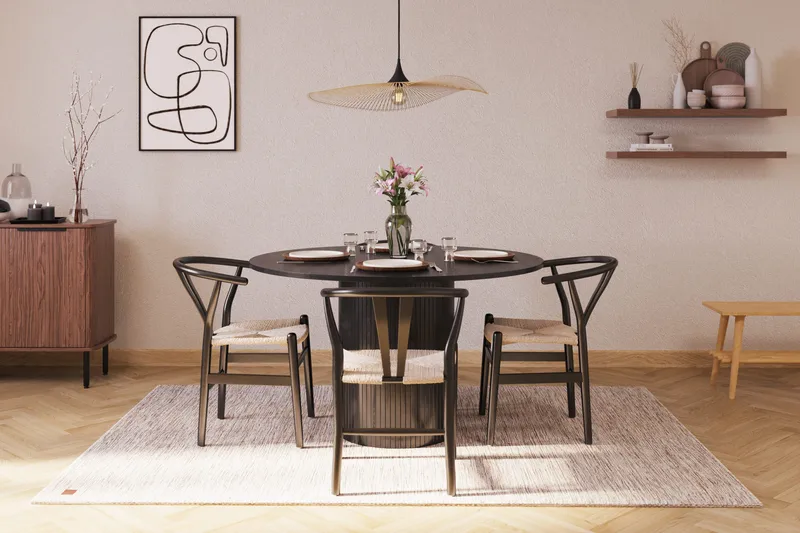 Kopparbo Ruokailuryhmä jatkettava 130-180 cm Pyöreä ja 4 Dastoori Tuolia - Musta - Huonekalut - Pöytä & ruokailuryhmä - Ruokailuryhmä