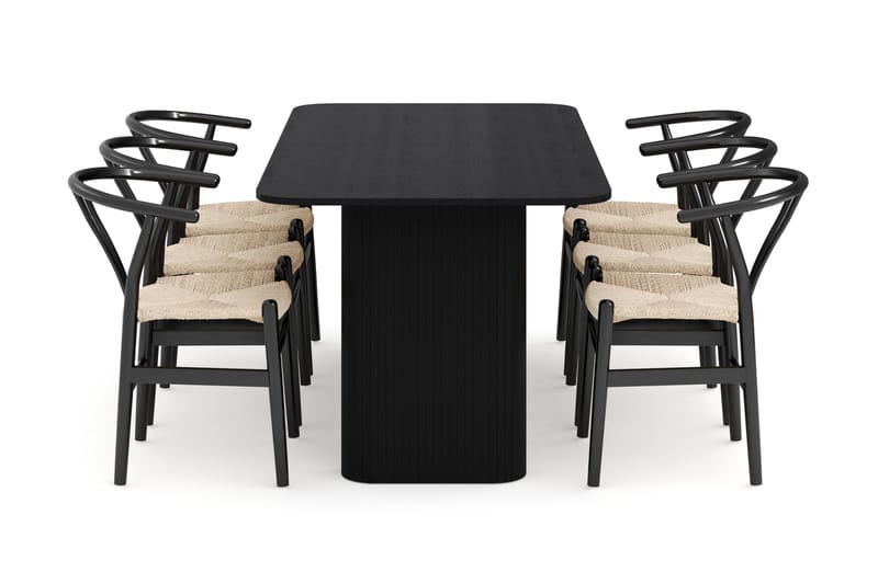 Kopparbo Ruokailuryhmä jatkettava 180-240 cm ja 6 Dastoori Tuolia - Musta - Huonekalut - Pöytä & ruokailuryhmä - Ruokailuryhmä