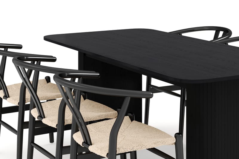 Kopparbo Ruokailuryhmä jatkettava 180-240 cm ja 6 Dastoori Tuolia - Musta - Huonekalut - Pöytä & ruokailuryhmä - Ruokailuryhmä