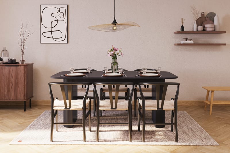 Kopparbo Ruokailuryhmä jatkettava 180-240 cm ja 6 Dastoori Tuolia - Musta - Huonekalut - Pöytä & ruokailuryhmä - Ruokailuryhmä