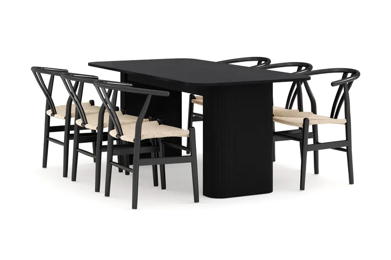 Kopparbo Ruokailuryhmä jatkettava 180-240 cm ja 6 Dastoori Tuolia, Musta
