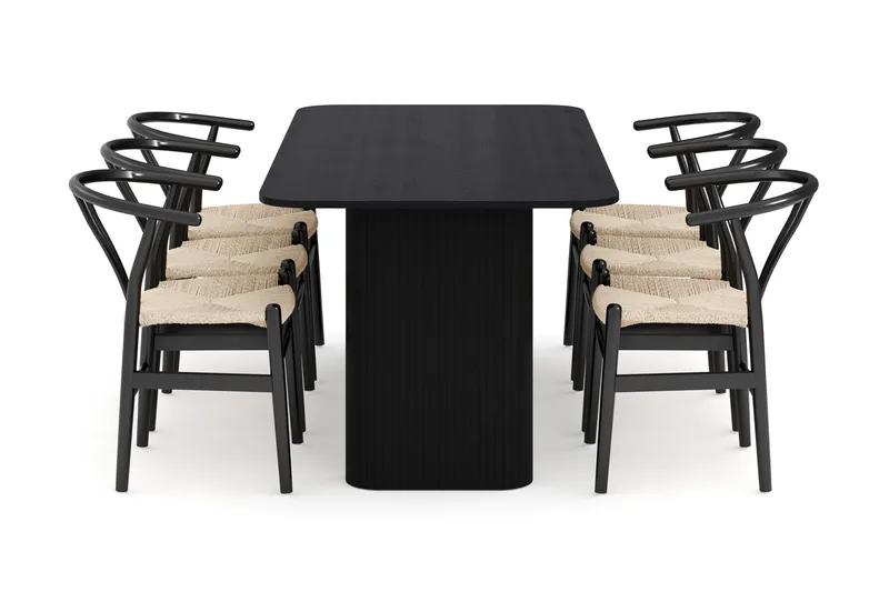Kopparbo Ruokailuryhmä jatkettava 180-240 cm ja 6 Dastoori Tuolia - Musta - Huonekalut - Pöytä & ruokailuryhmä - Ruokailuryhmä