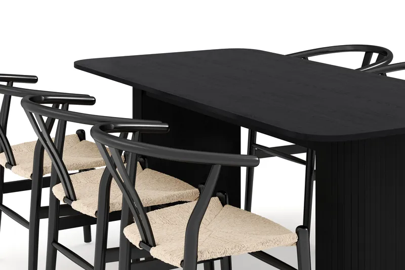 Kopparbo Ruokailuryhmä jatkettava 180-240 cm ja 6 Dastoori Tuolia - Musta - Huonekalut - Pöytä & ruokailuryhmä - Ruokailuryhmä