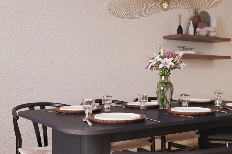 Kopparbo Ruokailuryhmä jatkettava 180-240 cm ja 6 Dastoori Tuolia - Musta - Huonekalut - Pöytä & ruokailuryhmä - Ruokailuryhmä