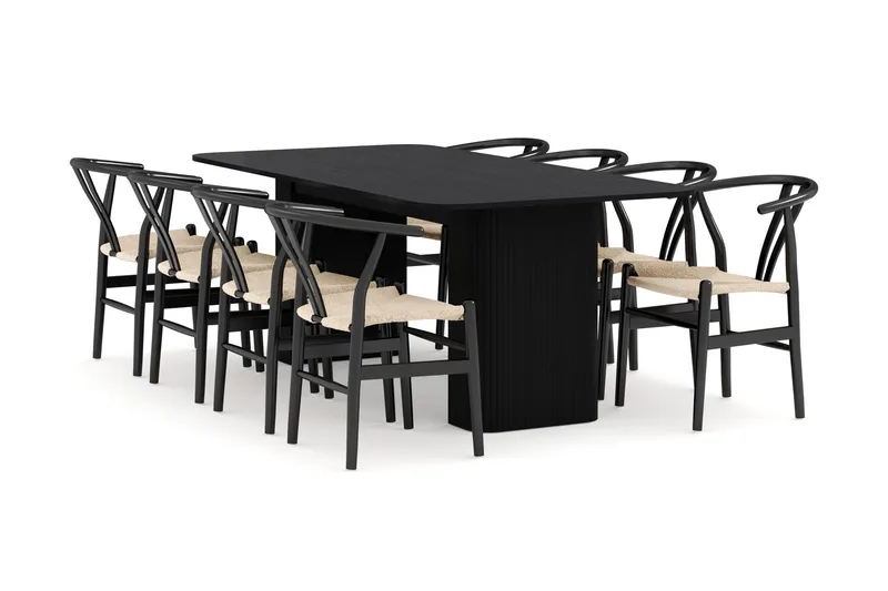 Kopparbo Ruokailuryhmä jatkettava 200-260 cm ja 8 Dastoori Tuolia, Musta