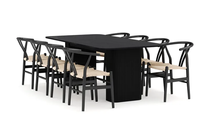 Kopparbo Ruokailuryhmä jatkettava 200-260 cm ja 8 Dastoori Tuolia, Musta