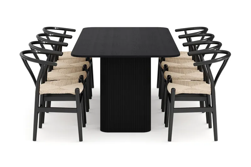 Kopparbo Ruokailuryhmä jatkettava 200-260 cm ja 8 Dastoori Tuolia - Musta - Huonekalut - Pöytä & ruokailuryhmä - Ruokailuryhmä