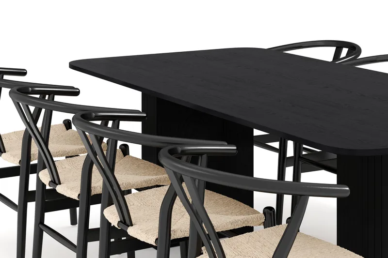 Kopparbo Ruokailuryhmä jatkettava 200-260 cm ja 8 Dastoori Tuolia - Musta - Huonekalut - Pöytä & ruokailuryhmä - Ruokailuryhmä