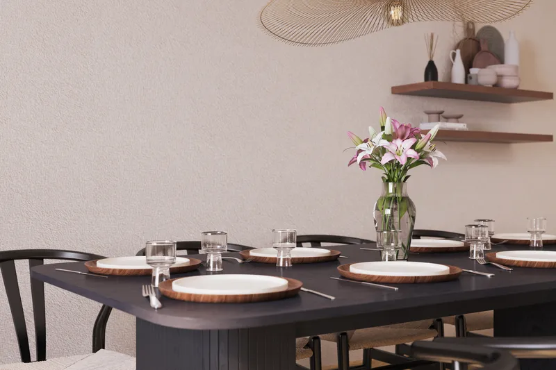 Kopparbo Ruokailuryhmä jatkettava 200-260 cm ja 8 Dastoori Tuolia - Musta - Huonekalut - Pöytä & ruokailuryhmä - Ruokailuryhmä