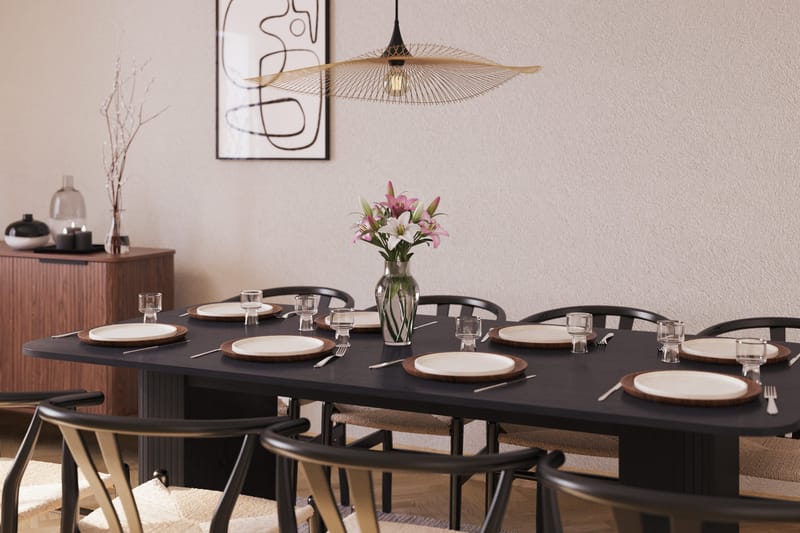 Kopparbo Ruokailuryhmä jatkettava 200-260 cm ja 8 Dastoori Tuolia - Musta - Huonekalut - Pöytä & ruokailuryhmä - Ruokailuryhmä