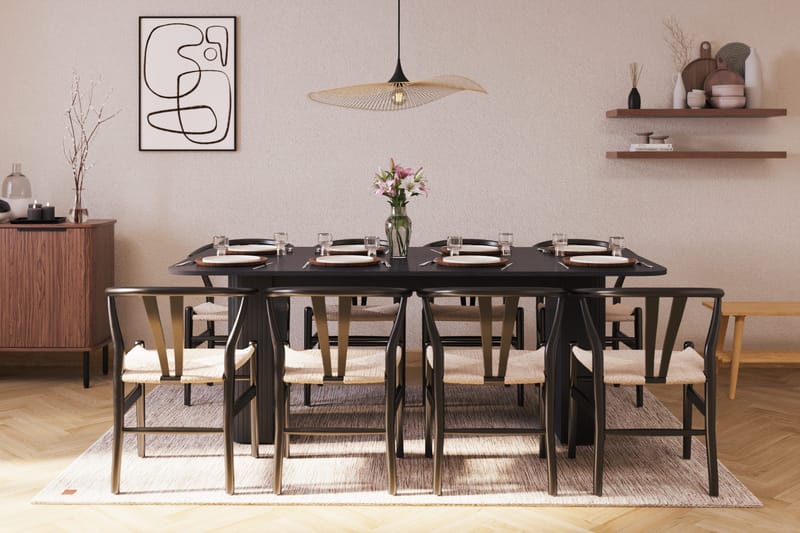 Kopparbo Ruokailuryhmä jatkettava 200-260 cm ja 8 Dastoori Tuolia - Musta - Huonekalut - Pöytä & ruokailuryhmä - Ruokailuryhmä