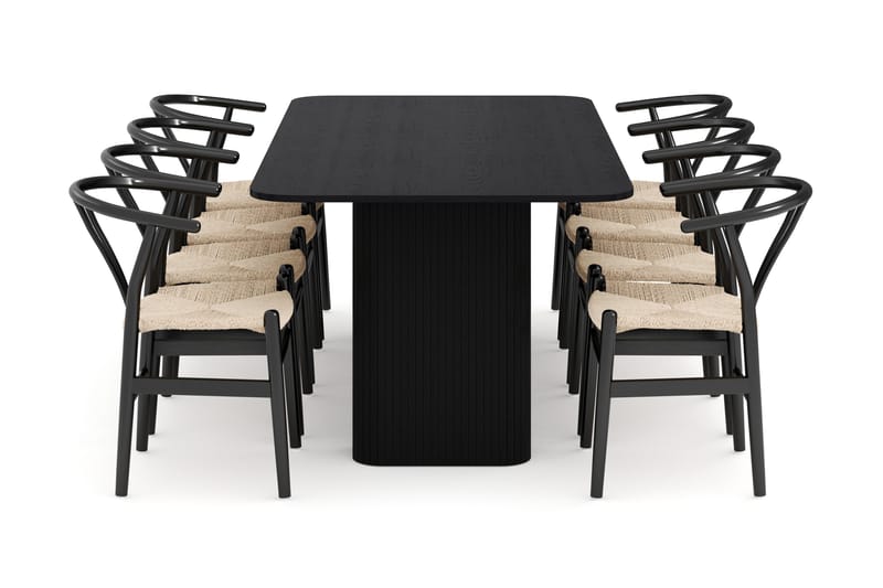 Kopparbo Ruokailuryhmä jatkettava 200-260 cm ja 8 Dastoori Tuolia - Musta - Huonekalut - Pöytä & ruokailuryhmä - Ruokailuryhmä