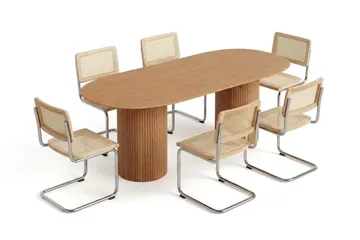 Kopparbo Ruokailuryhmä soikea 220 cm Tammi ja 6 Build-ruokatuolia - Tammi - Huonekalut - Pöytä & ruokailuryhmä - Ruokailuryhmä