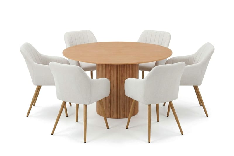 Kopparbo-ruokailuryhmä pyöreä 130 cm tammi, 6 Filippa-ruokatuolia, Tammi