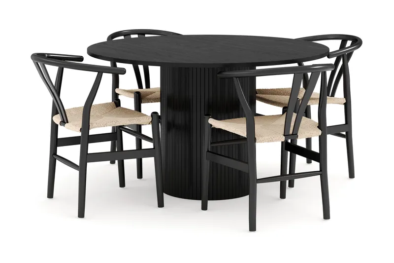 Kopparbo Ruokailuryhmä Pyöreä 130 cm ja 4 Dastoori Tuolia, Musta