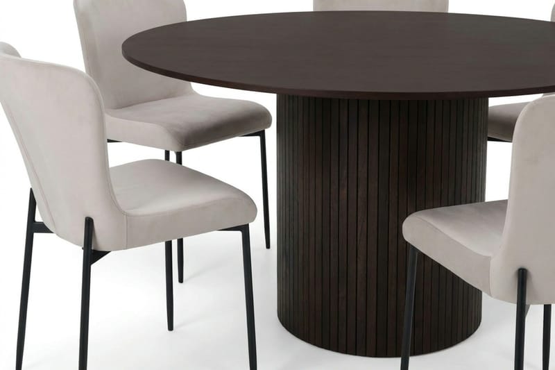 Kopparbo-ruokailuryhmä pyöreä 130 cm savustettu tammi 6 Elsie-ruokatuolilla - Savustettu tammi/Beige - Huonekalut - Pöytä & ruokailuryhmä - Ruokailuryhmä