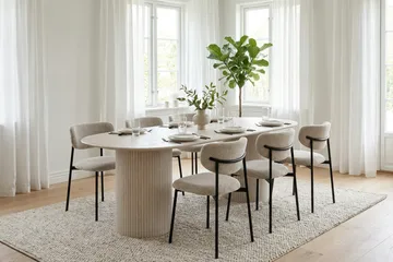 Kopparbo ruokapöytä, ovaali 180x90 cm, viilu - Valkokuultokäsitelty tammi - Huonekalut - Pöytä & ruokailuryhmä - Ruokapöydät & keittiön pöydät