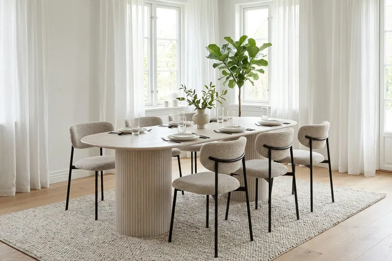 Kopparbo ruokapöytä, ovaali 180x90 cm, viilu - Valkokuultolakattu - Huonekalut - Pöytä & ruokailuryhmä - Ruokapöydät & keittiön pöydät