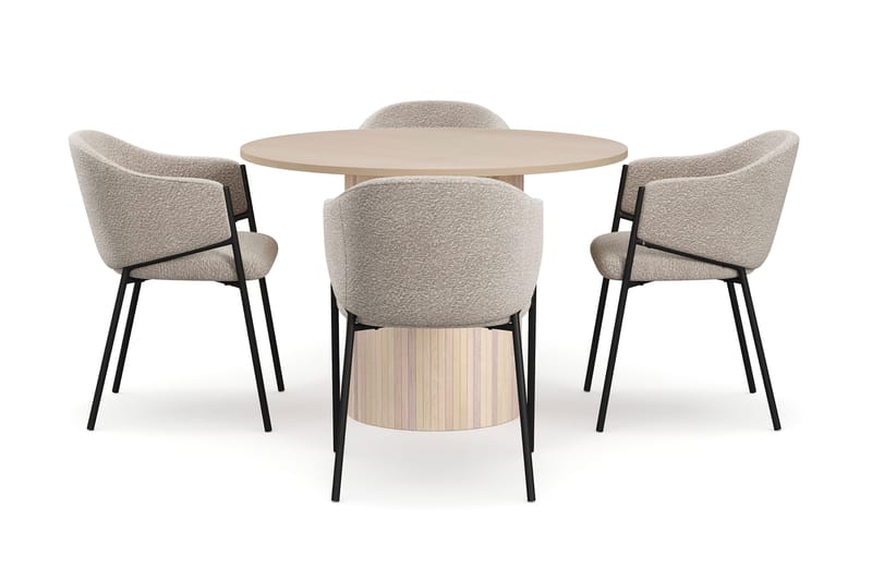 Kopparbo Ruokapöytä 106 cm 4 Filip Ruokatuolilla - Valkoinen / Taupe Bouclé - Huonekalut - Pöytä & ruokailuryhmä - Ruokailuryhmä