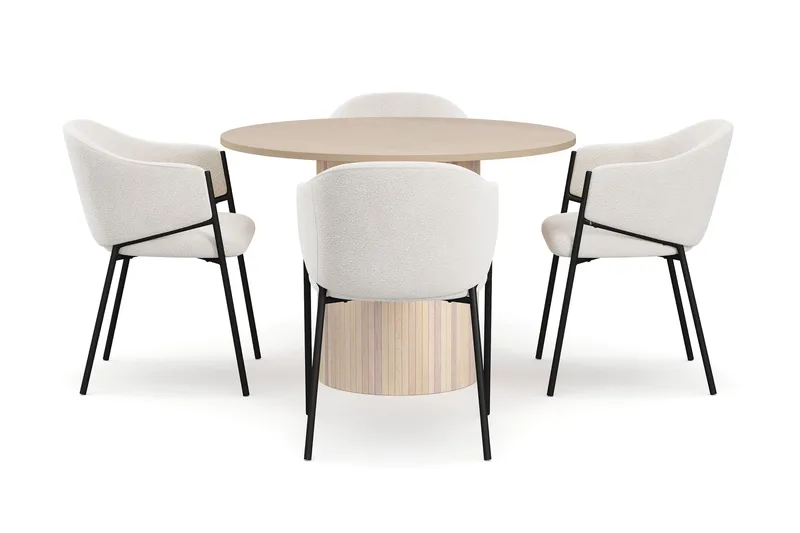 Kopparbo Ruokapöytä 106 cm 4 Filip Ruokatuolilla - Valkoinen / Valkoinen Bouclé - Huonekalut - Pöytä & ruokailuryhmä - Ruokailuryhmä