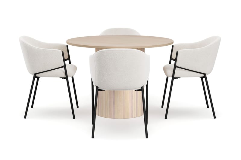 Kopparbo Ruokapöytä 106 cm 4 Filip Ruokatuolilla - Valkoinen / Valkoinen Bouclé - Huonekalut - Pöytä & ruokailuryhmä - Ruokailuryhmä