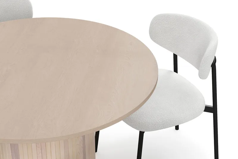 Kopparbo Ruokapöytä 106 cm 4 Lucy Ruokatuolilla - Valkoinen / Valkoinen Bouclé / Metallijalat Musta - Huonekalut - Pöytä & ruokailuryhmä - Ruokailuryhmä