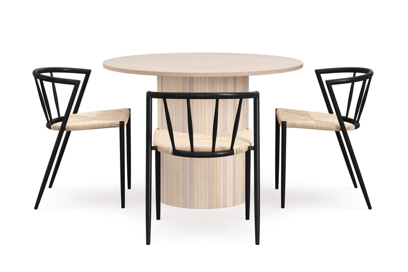 Kopparbo Ruokapöytä 106 cm 4 Winston Ruokatuolilla - Valkoinen / Beige / Metallijalat Musta - Huonekalut - Pöytä & ruokailuryhmä - Ruokailuryhmä