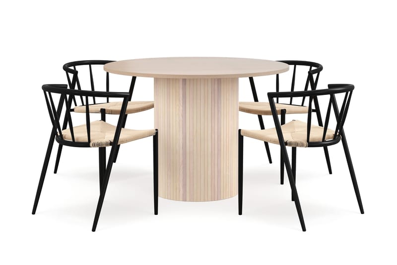 Kopparbo Ruokapöytä 106 cm 4 Winston Ruokatuolilla - Valkoinen / Beige / Metallijalat Musta - Huonekalut - Pöytä & ruokailuryhmä - Ruokailuryhmä