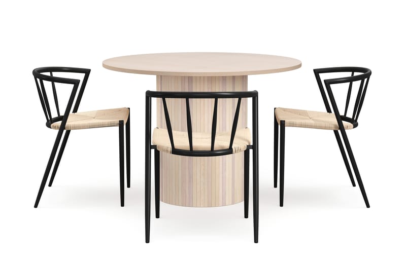 Kopparbo Ruokapöytä 106 cm 4 Winston Ruokatuolilla - Valkoinen / Beige / Metallijalat Musta - Huonekalut - Pöytä & ruokailuryhmä - Ruokailuryhmä