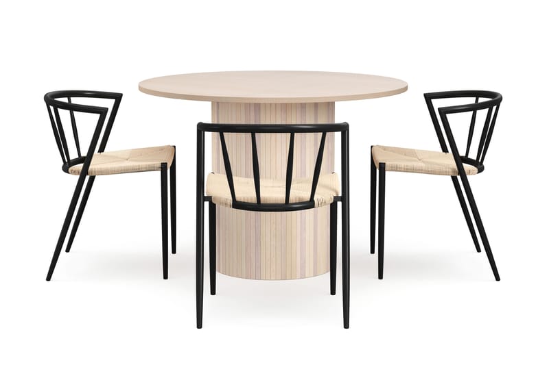 Kopparbo Ruokapöytä 106 cm 4 Winston Ruokatuolilla - Valkoinen / Beige / Metallijalat Musta - Huonekalut - Pöytä & ruokailuryhmä - Ruokailuryhmä