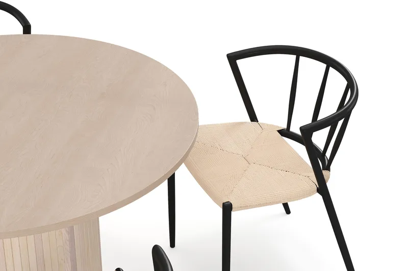 Kopparbo Ruokapöytä 106 cm 4 Winston Ruokatuolilla - Valkoinen / Beige / Metallijalat Musta - Huonekalut - Pöytä & ruokailuryhmä - Ruokailuryhmä