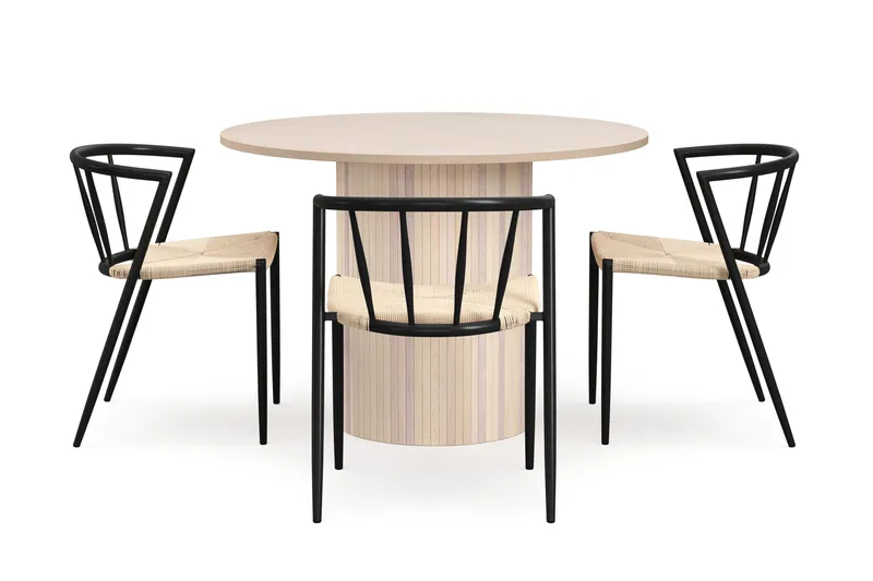 Kopparbo Ruokapöytä 106 cm 4 Winston Ruokatuolilla - Valkoinen / Beige / Metallijalat Musta - Huonekalut - Pöytä & ruokailuryhmä - Ruokailuryhmä