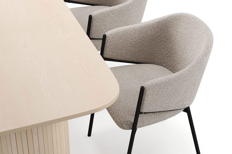 Kopparbo Ruokapöytä 160 cm 4 Filip Ruokatuolilla - Valkoinen / Taupe Bouclé - Huonekalut - Pöytä & ruokailuryhmä - Ruokailuryhmä