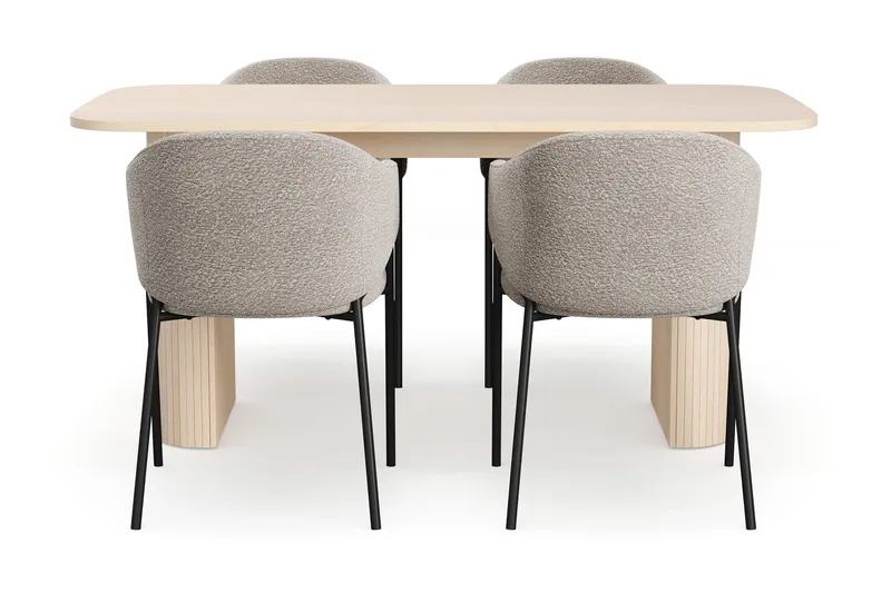 Kopparbo Ruokapöytä 160 cm 4 Filip Ruokatuolilla - Valkoinen / Taupe Bouclé - Huonekalut - Pöytä & ruokailuryhmä - Ruokailuryhmä