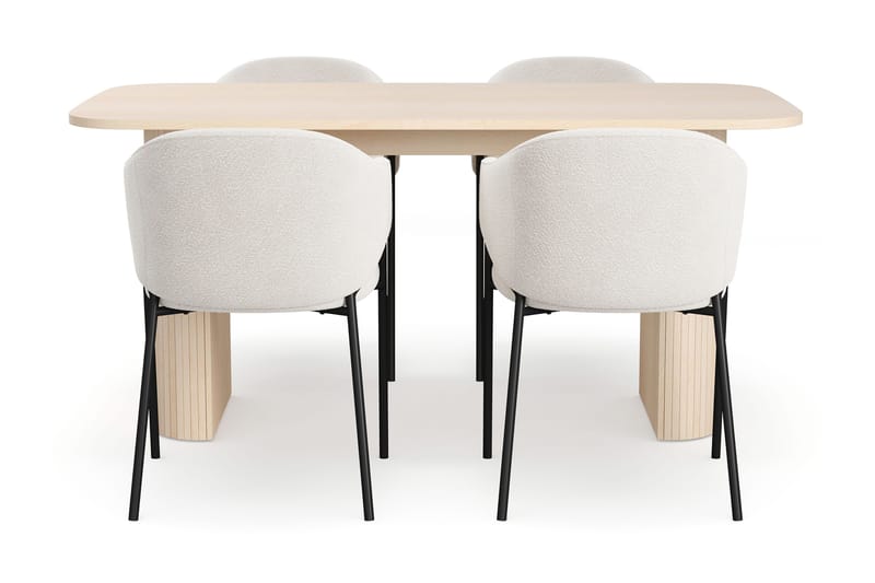 Kopparbo Ruokapöytä 160 cm 4 Filip Ruokatuolilla - Valkoinen / Valkoinen Bouclé - Huonekalut - Pöytä & ruokailuryhmä - Ruokailuryhmä