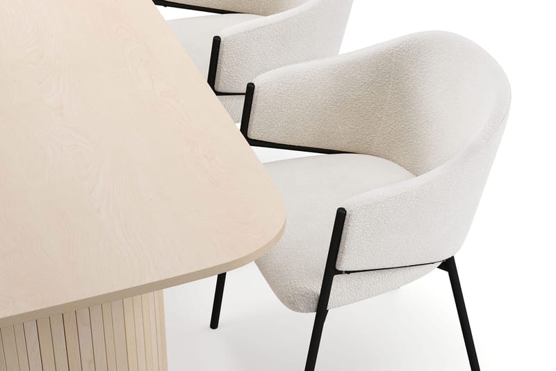 Kopparbo Ruokapöytä 160 cm 4 Filip Ruokatuolilla - Valkoinen / Valkoinen Bouclé - Huonekalut - Pöytä & ruokailuryhmä - Ruokailuryhmä