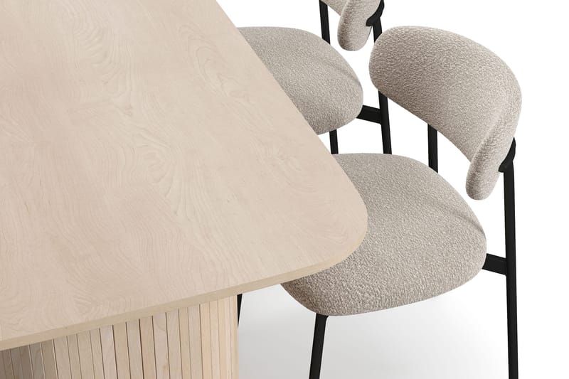 Kopparbo Ruokapöytä 160 cm 4 Lucy Ruokatuolilla - Valkoinen / Greige Bouclé / Metallijalat Musta - Huonekalut - Pöytä & ruokailuryhmä - Ruokailuryhmä