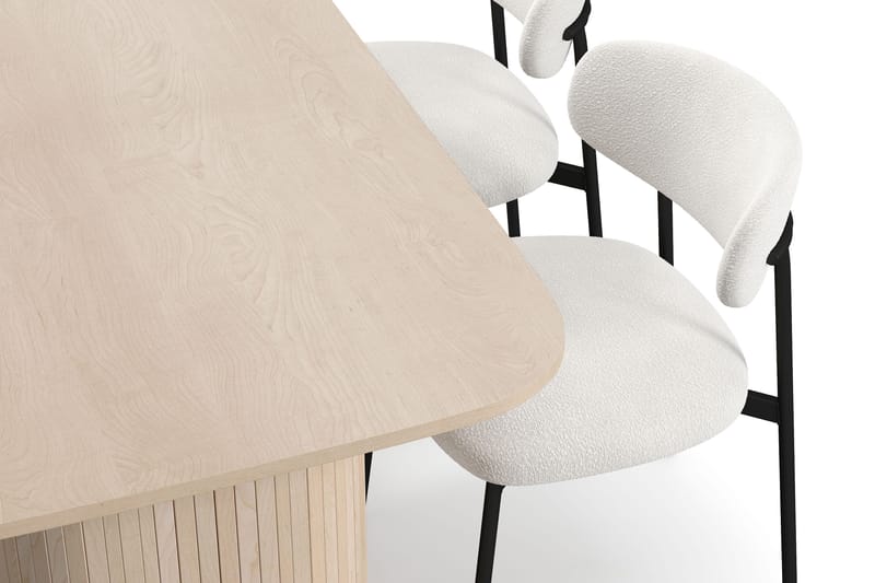 Kopparbo Ruokapöytä 160 cm 4 Lucy Ruokatuolilla - Valkoinen / Valkoinen Bouclé / Metallijalat Musta - Huonekalut - Pöytä & ruokailuryhmä - Ruokailuryhmä