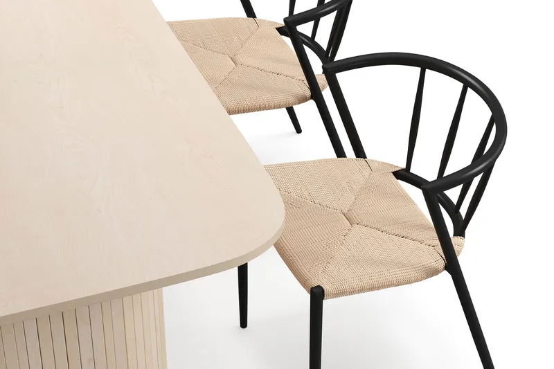 Kopparbo Ruokapöytä 160 cm 4 Winston Ruokatuolilla - Valkoinen / Beige / Metallijalat Musta - Huonekalut - Pöytä & ruokailuryhmä - Ruokailuryhmä