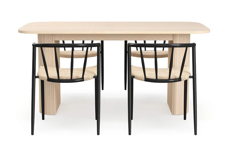 Kopparbo Ruokapöytä 160 cm 4 Winston Ruokatuolilla - Valkoinen / Beige / Metallijalat Musta - Huonekalut - Pöytä & ruokailuryhmä - Ruokailuryhmä