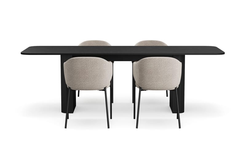 Kopparbo Ruokapöytä 180-240 cm Jatkettava 4 Filip Ruokatuolilla - Musta / Taupe Bouclé - Huonekalut - Pöytä & ruokailuryhmä - Ruokailuryhmä